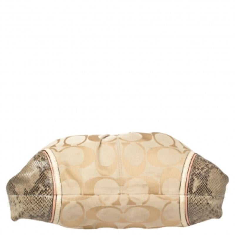 Coach Beige Signature Canvas And Python Embossed Leather Ashley Tote For Sale 4