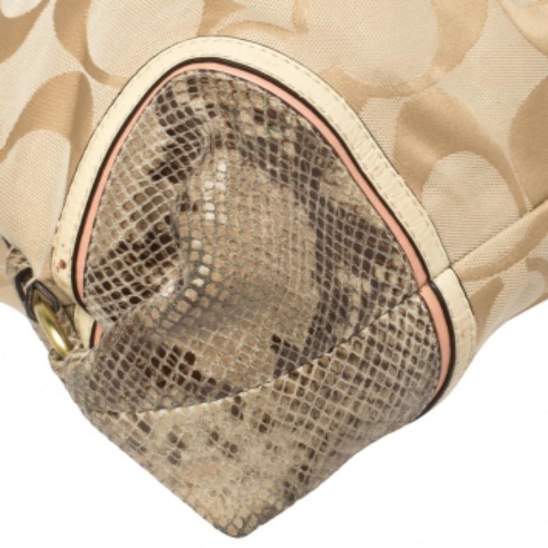 Coach Beige Signature Canvas And Python Embossed Leather Ashley Tote For Sale 5
