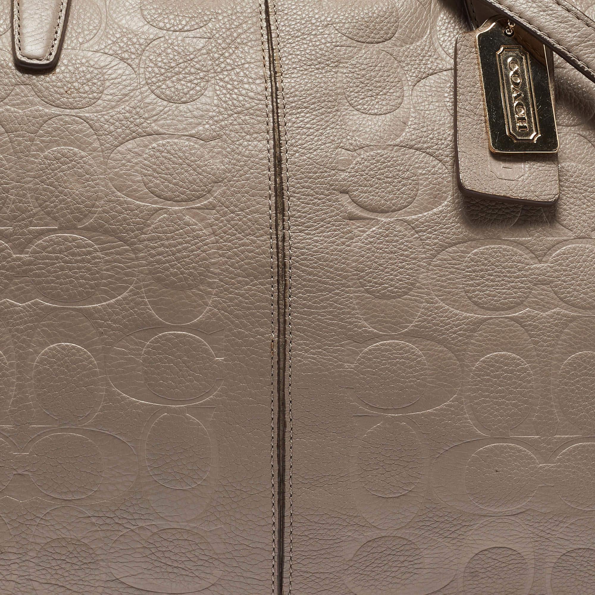 Coach Beige Signature Embossed Leather Bleecker Zip Tote For Sale 1