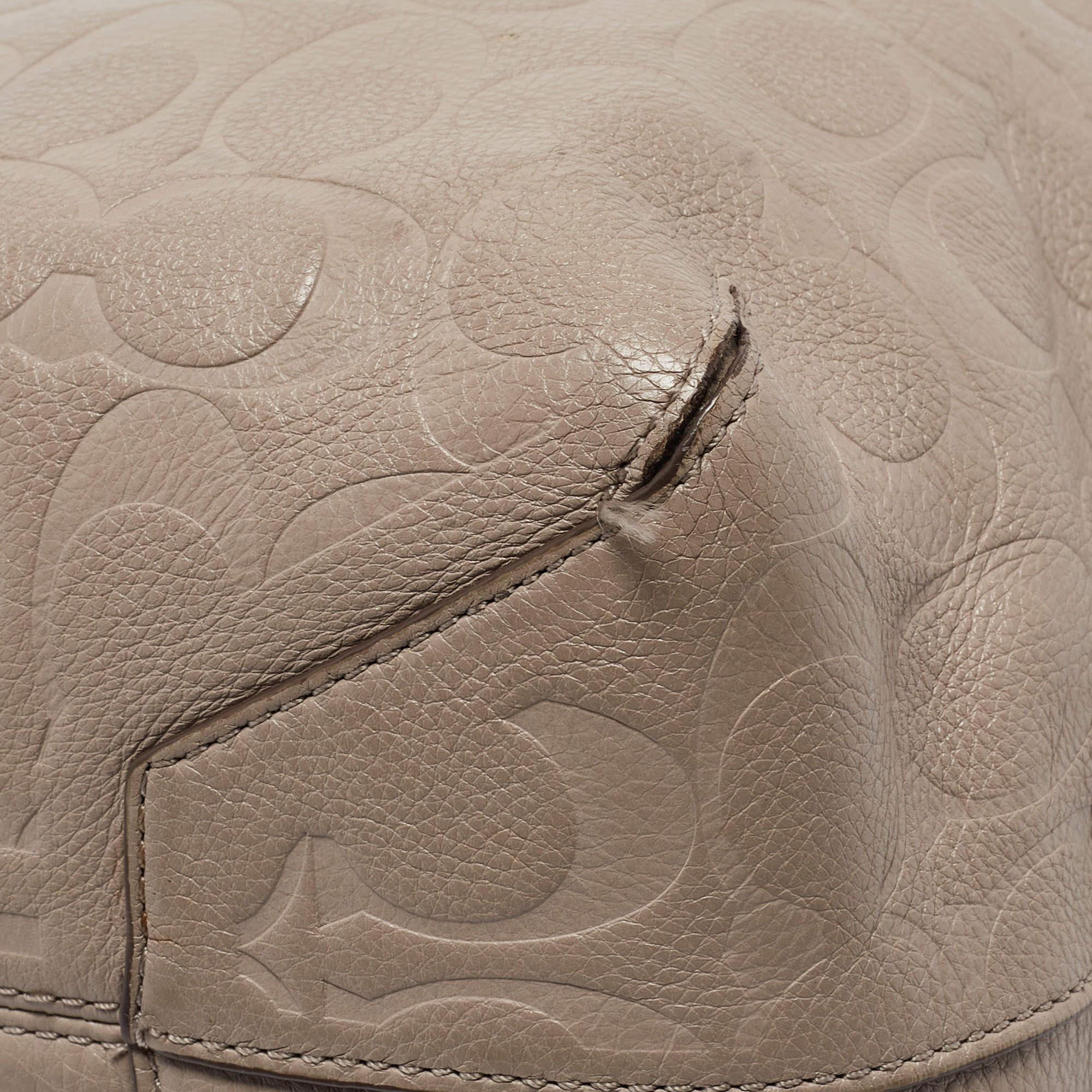 Coach Beige Signature Embossed Leather Bleecker Zip Tote For Sale 2