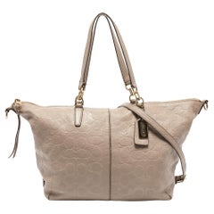 Coach Beige Signature Embossed Leather Bleecker Zip Tote