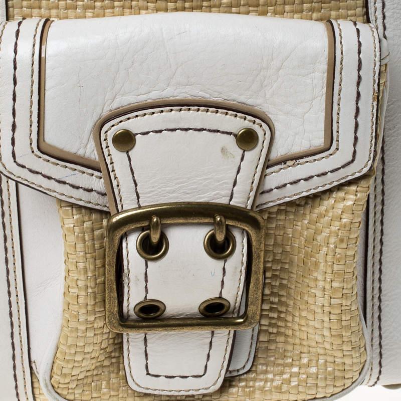 Coach Beige/White Straw and Leather Tote 1
