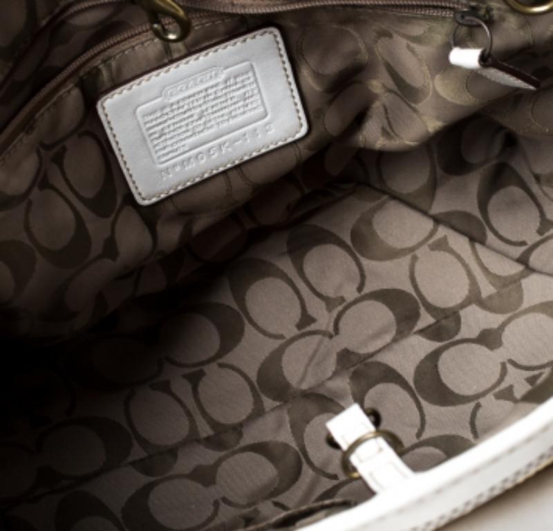 Coach Beige/White Straw and Leather Tote in vendita 3