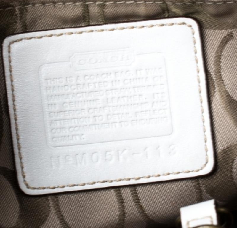 Coach Beige/White Straw and Leather Tote in vendita 4