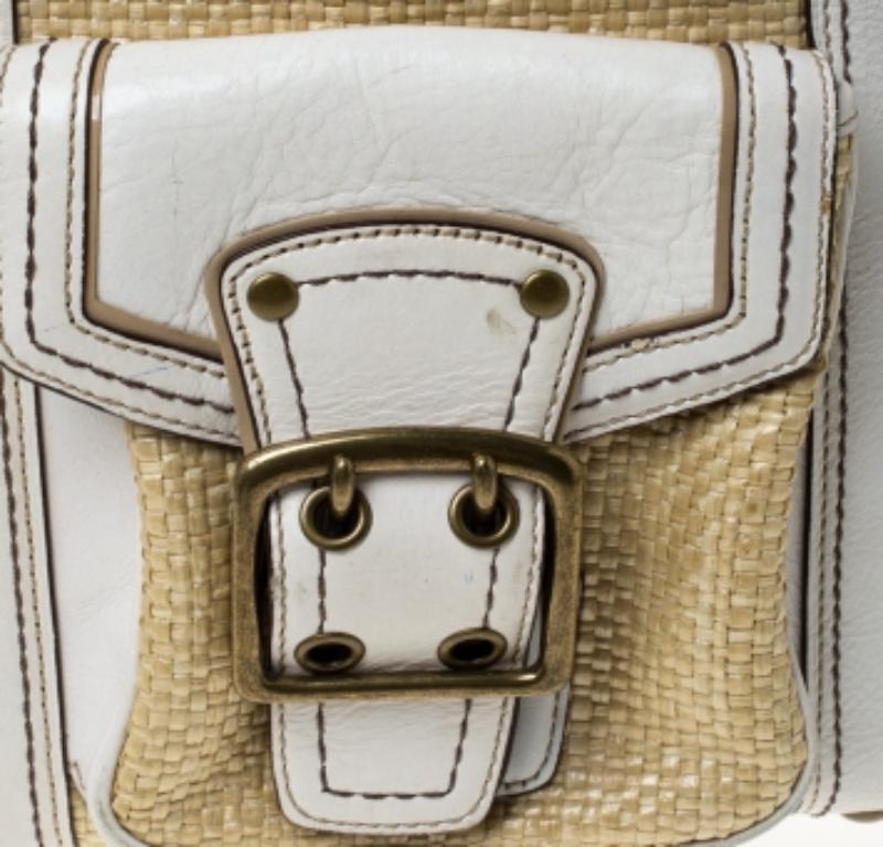 Coach Beige/White Straw and Leather Tote in vendita 5