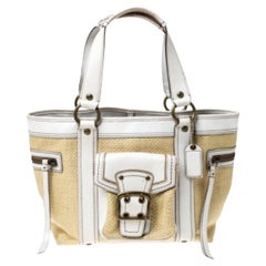 Coach Beige/White Straw and Leather Tote