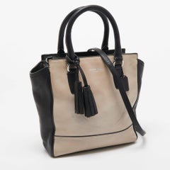 Coach Black/Beige Leather Tassel Tote