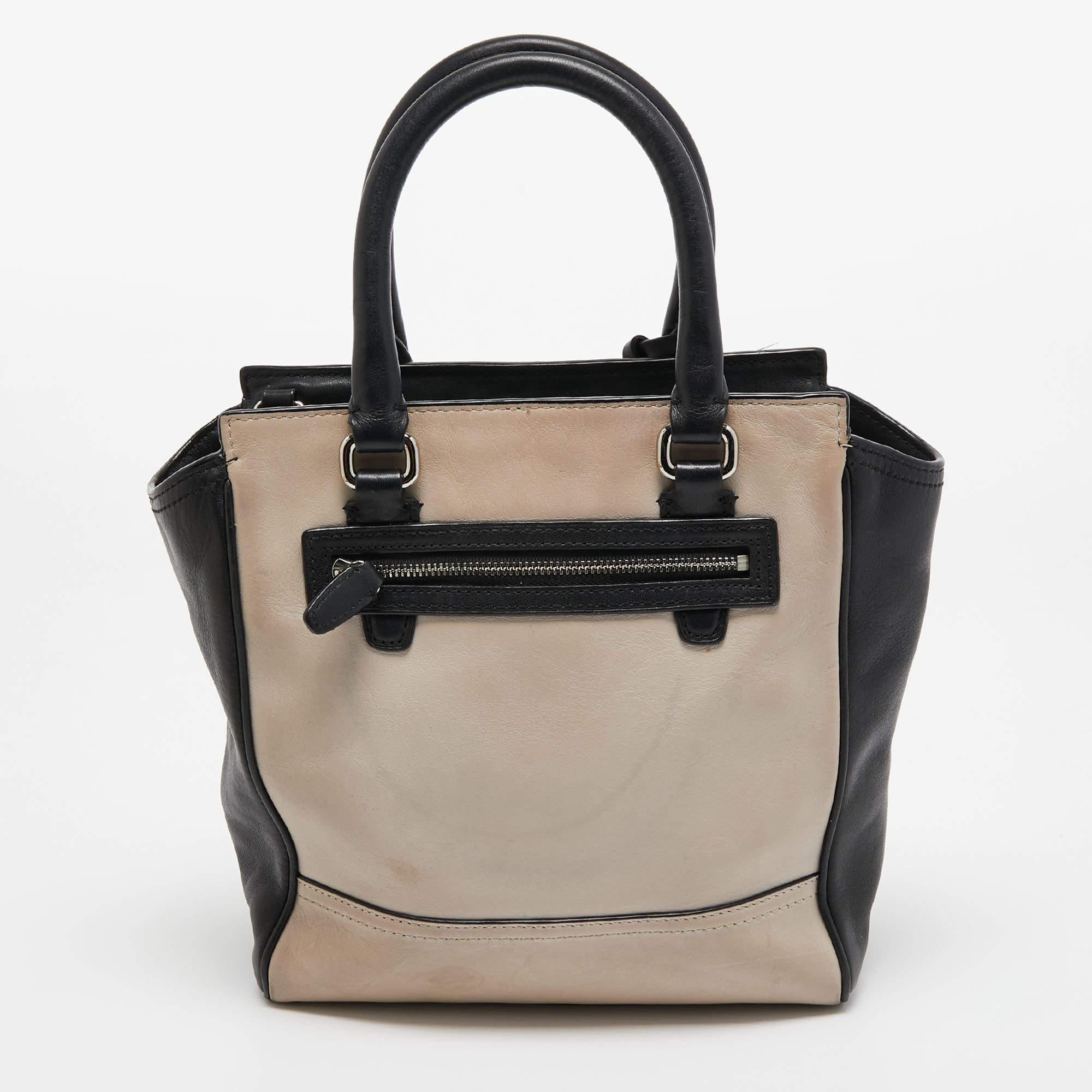 Brown Coach Black/Beige Leather Tassel Tote For Sale