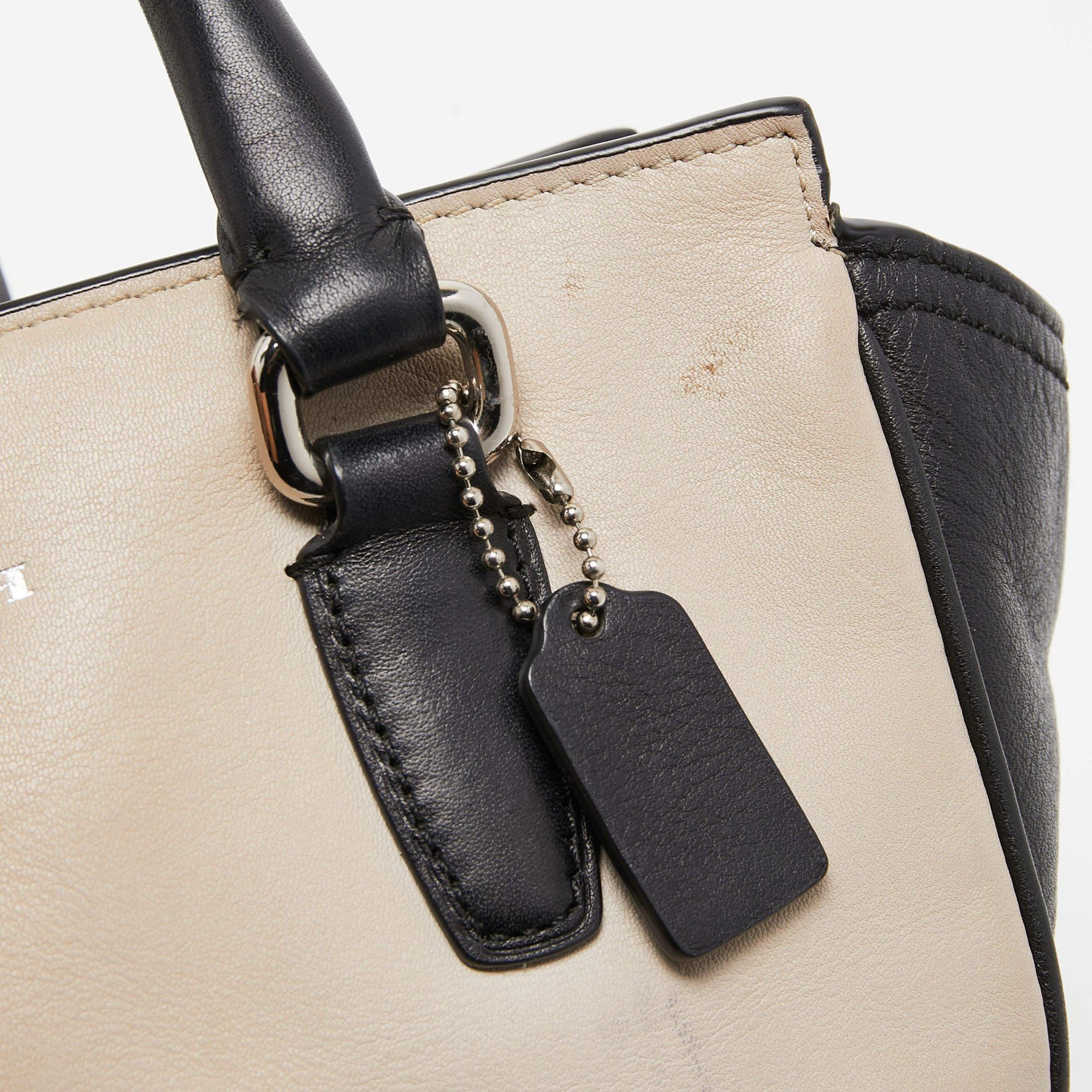Coach Black/Beige Leather Tassel Tote For Sale 1