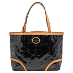 Coach Black/Beige Patent Leather Peyton Tote