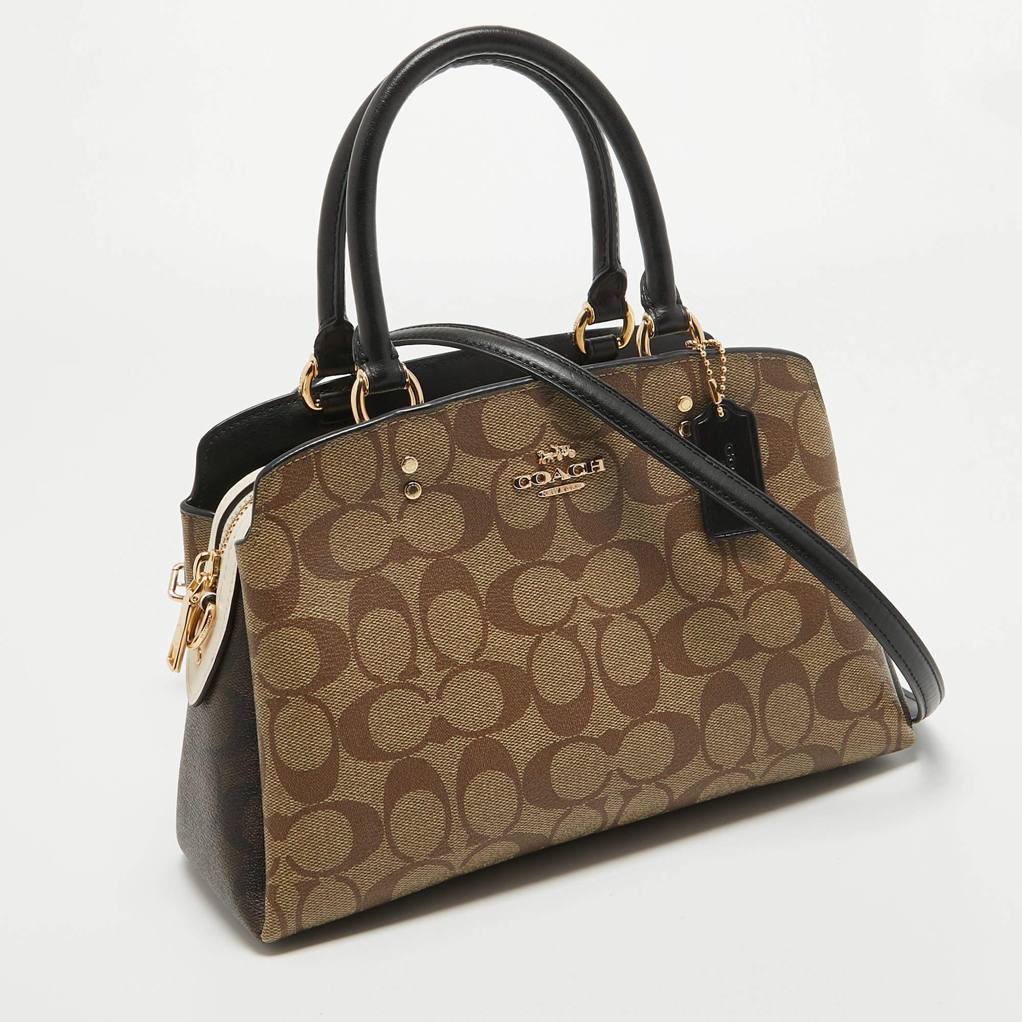 Coach Black/Beige Signature Coated Canvas and Leather Lillie Satchel In Fair Condition In Dubai, Al Qouz 2