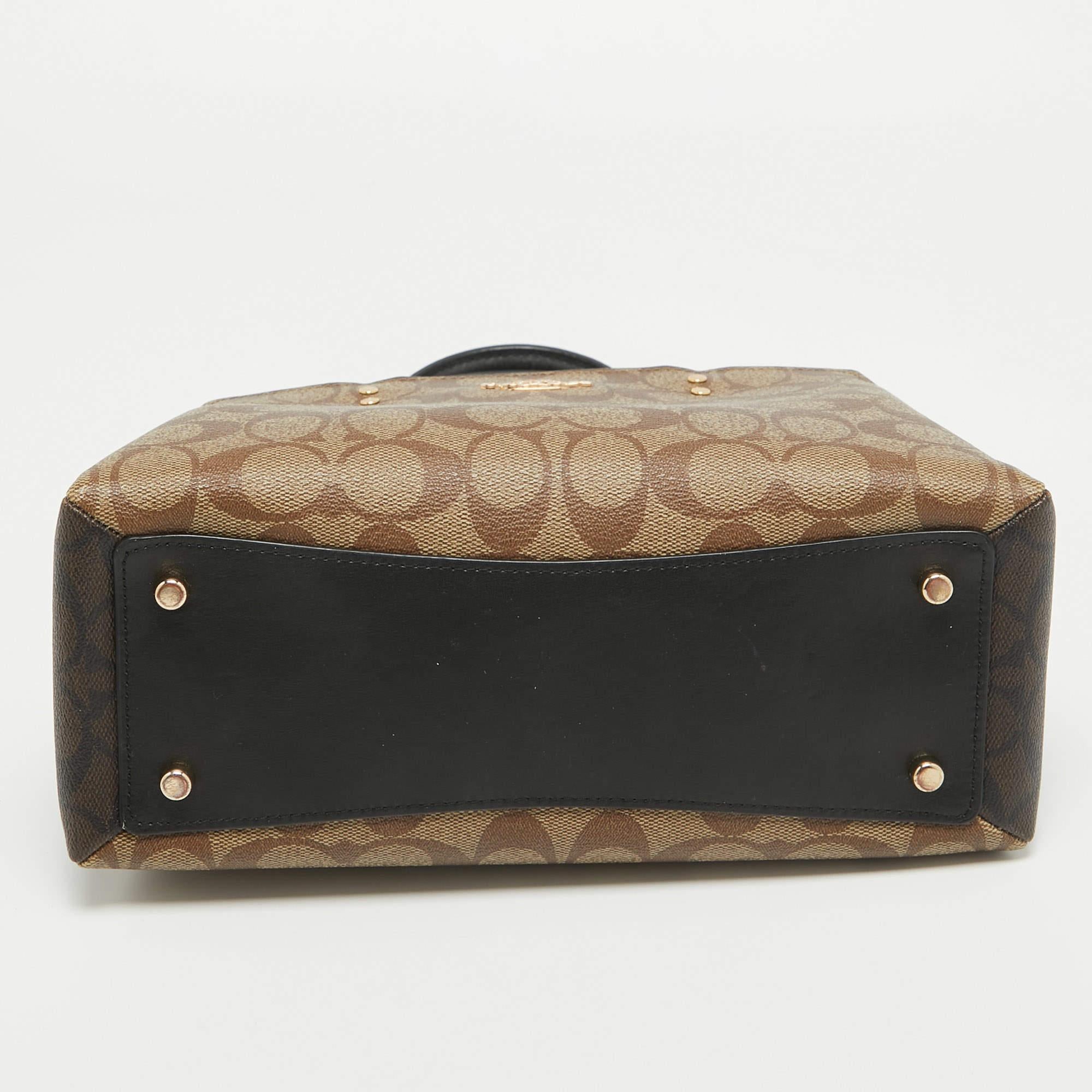 Coach Black/Beige Signature Coated Canvas and Leather Lillie Satchel 4