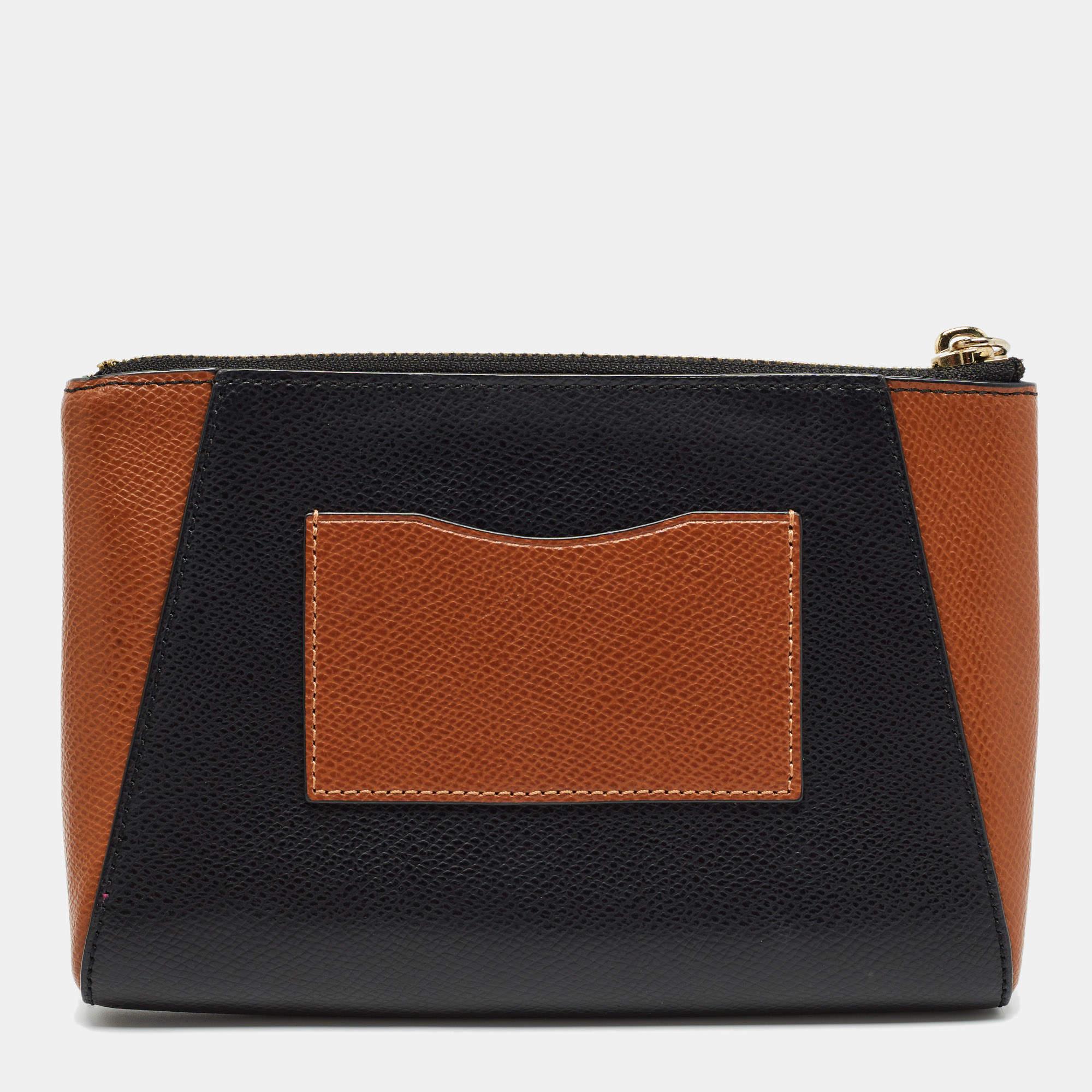 Women's Coach Black/Brown Leather Morgan Wristlet Clutch For Sale