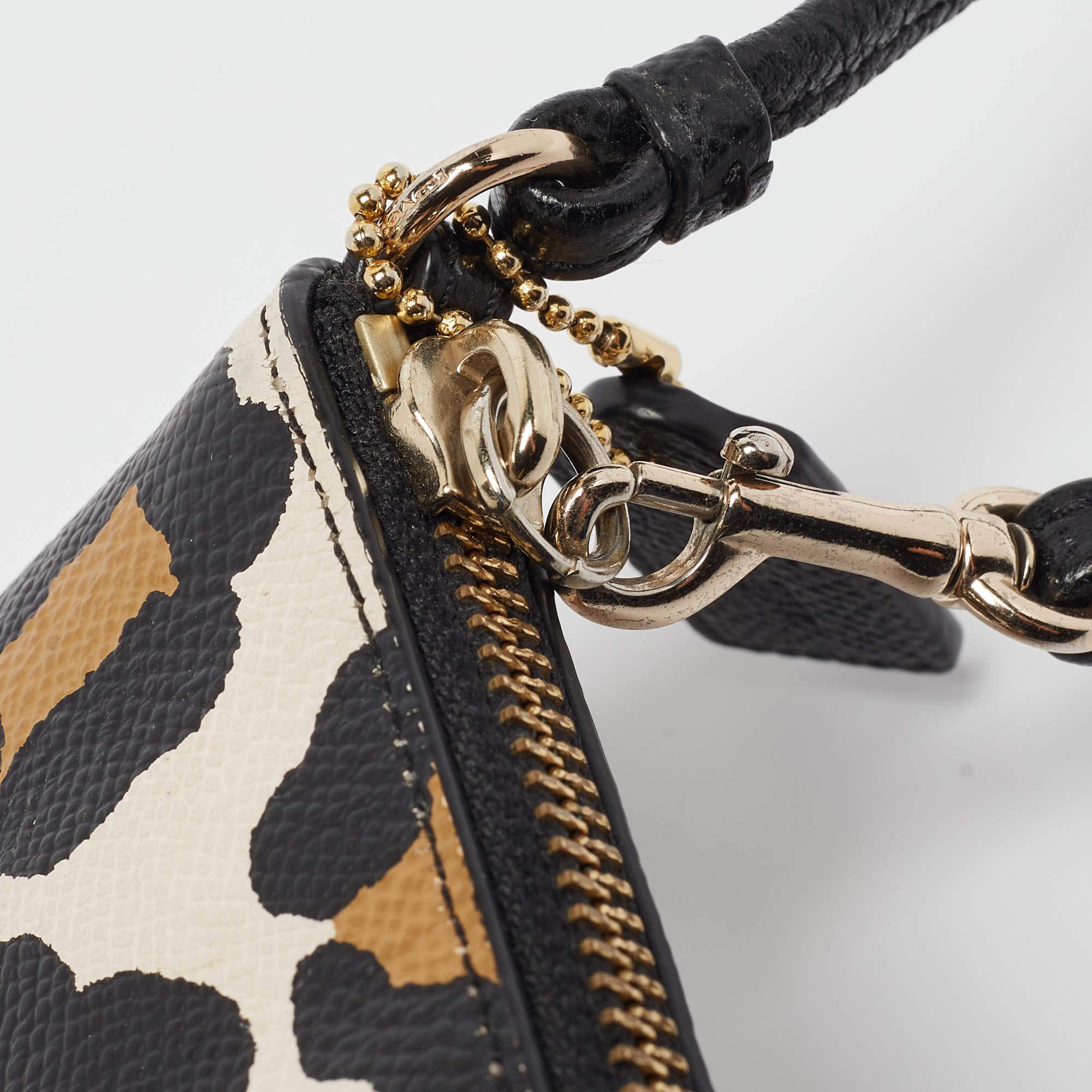 Coach Black/Brown Leopard Print Leather Zip Wristlet Pouch 6