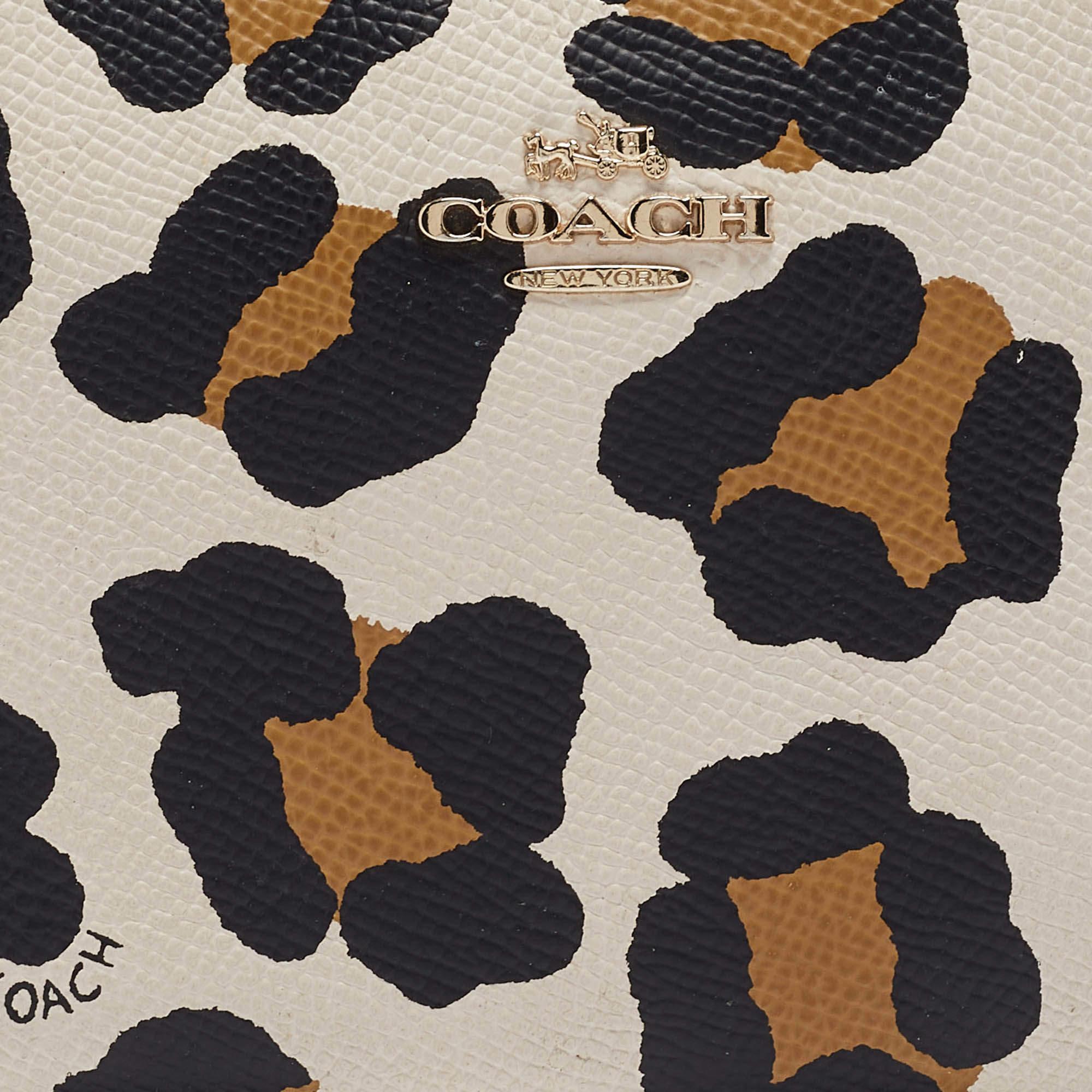 Coach Black/Brown Leopard Print Leather Zip Wristlet Pouch 1