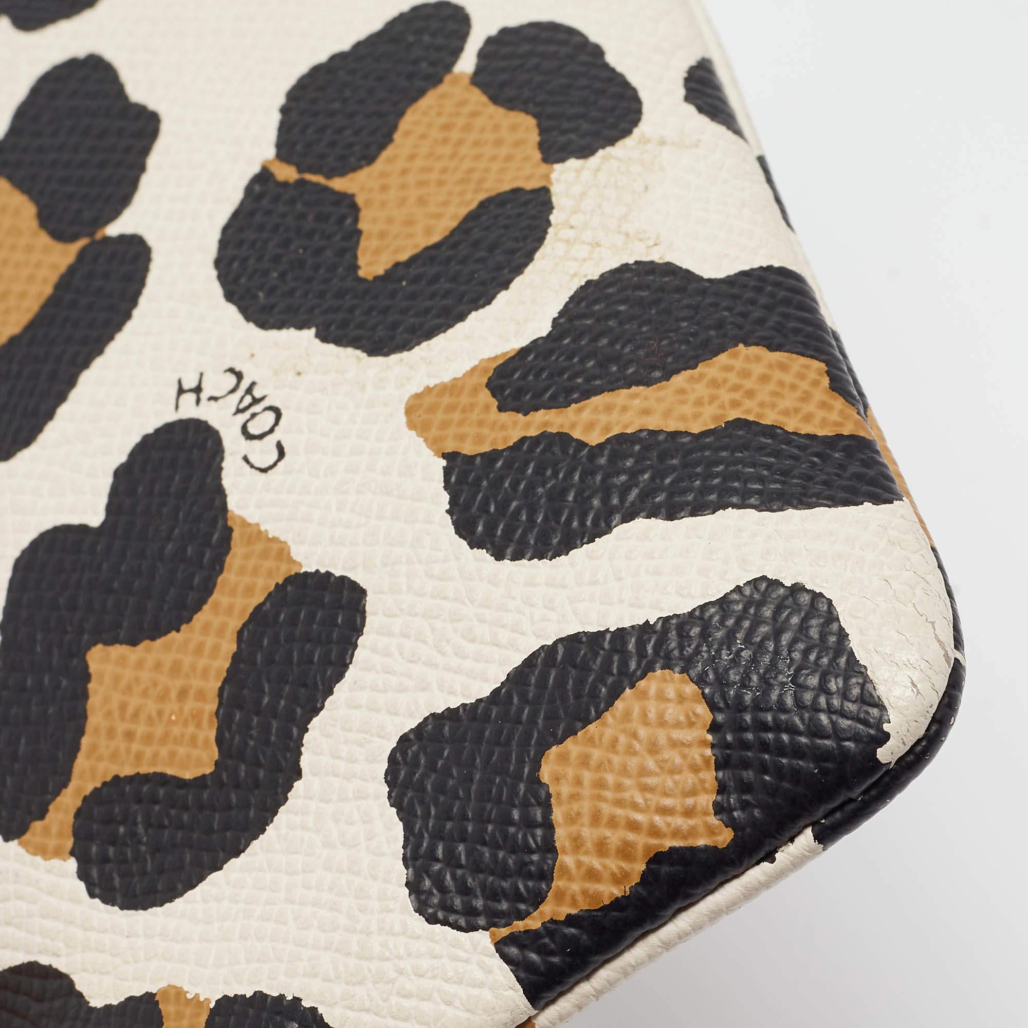 Coach Black/Brown Leopard Print Leather Zip Wristlet Pouch 2