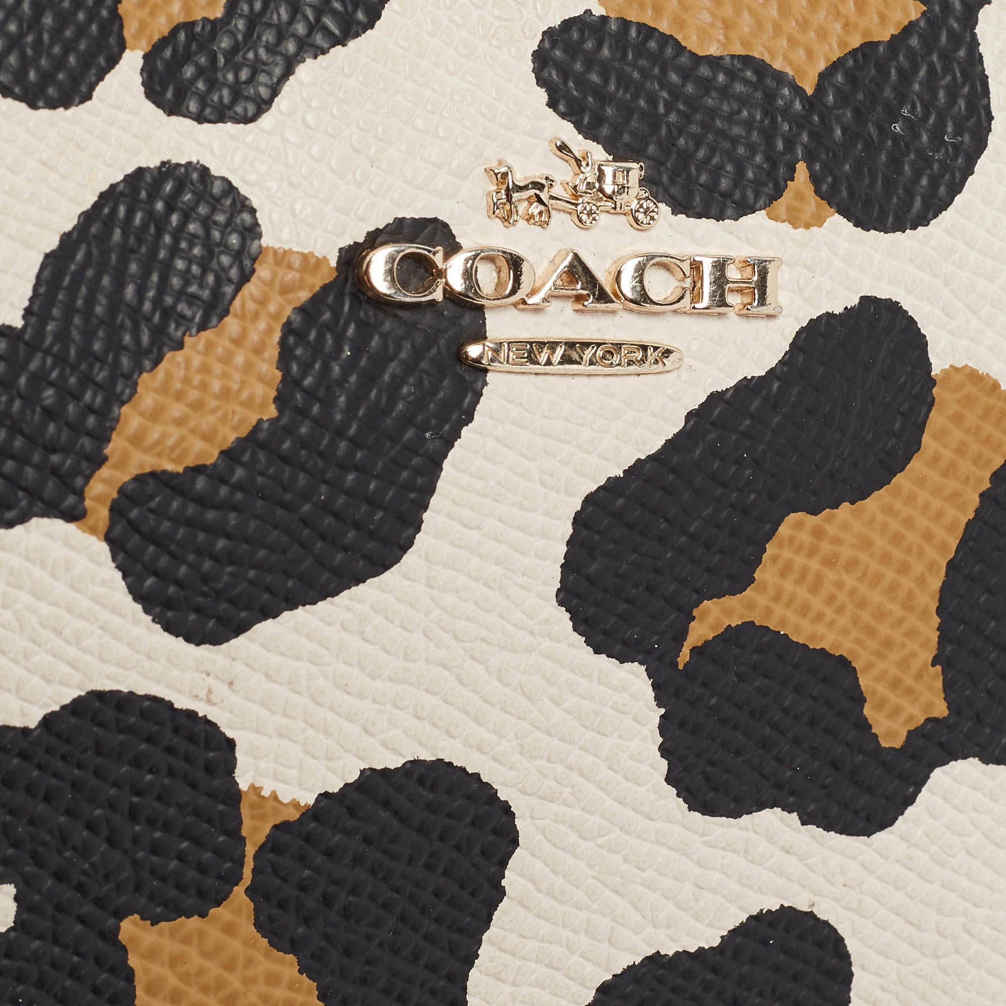 Coach Black/Brown Leopard Print Leather Zip Wristlet Pouch 3