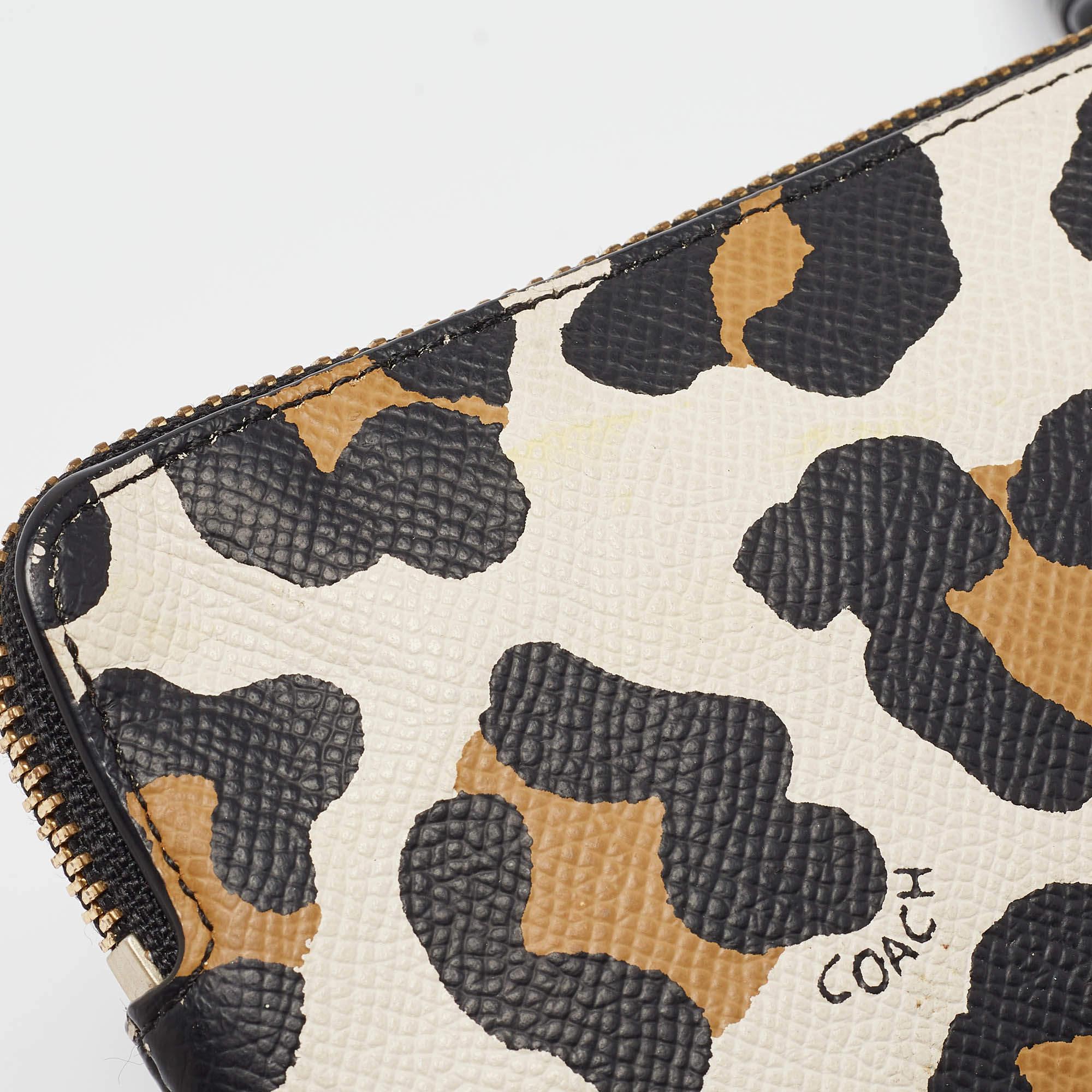 Coach Black/Brown Leopard Print Leather Zip Wristlet Pouch 4