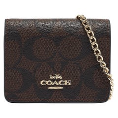 Coach Black/Brown Signature Coated Canvas and Leather Mini Chain Card Case