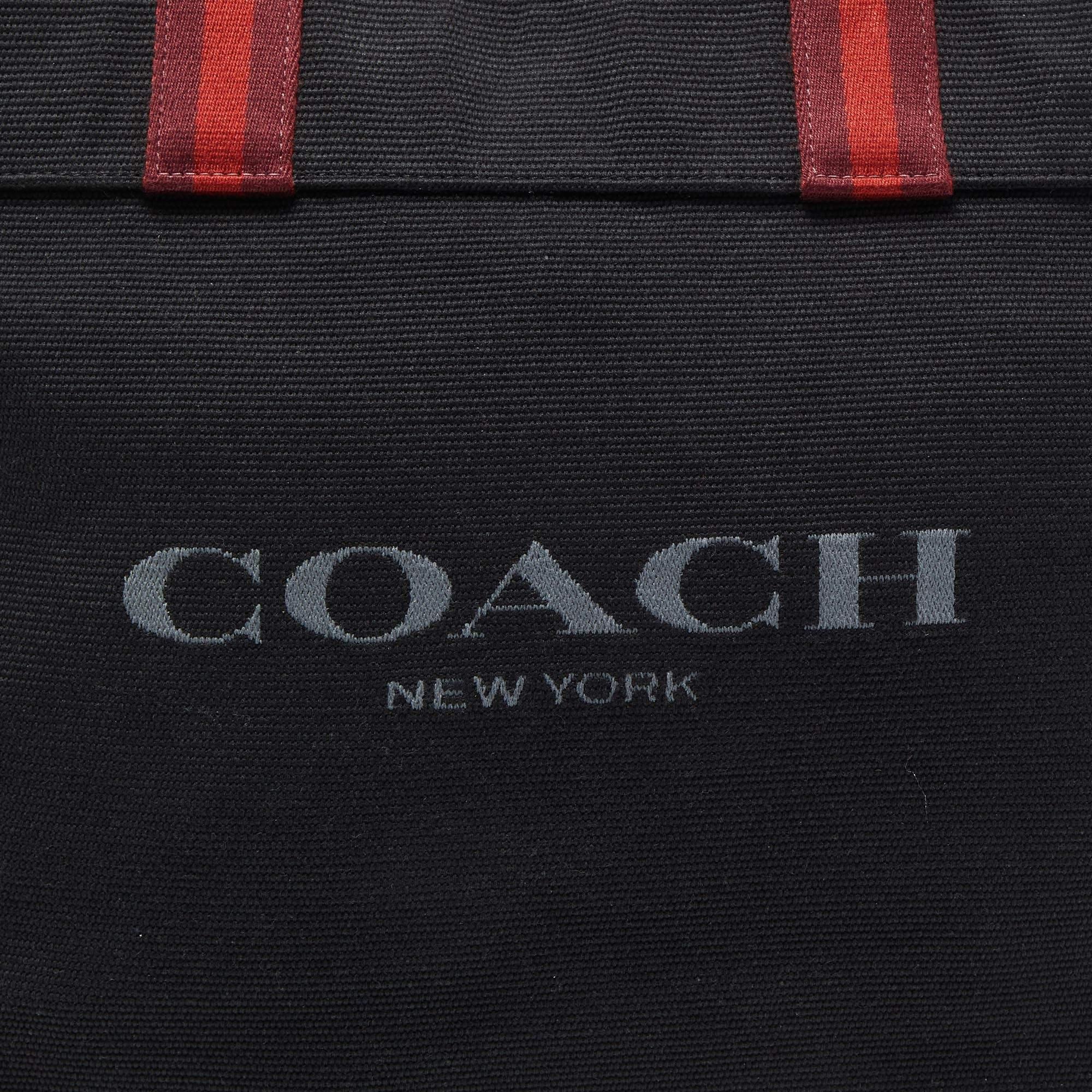 Coach Black/Burgundy Canvas and Leather 38 Tote For Sale 5