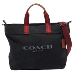 Used Coach Black/Burgundy Canvas and Leather 38 Tote