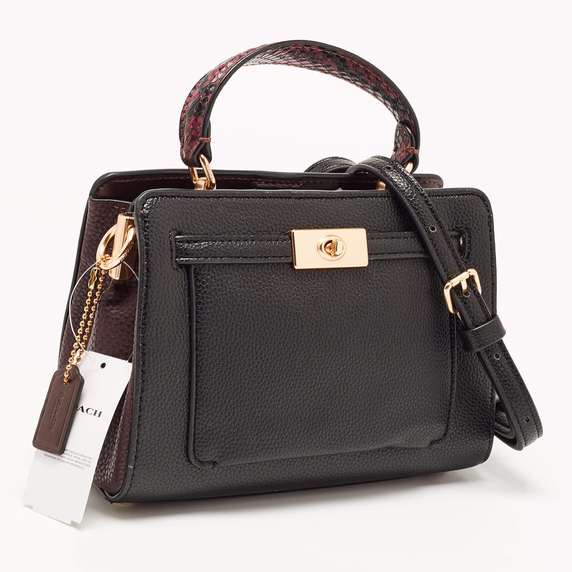 Coach Black/Burgundy Leather Mini Lane Top Handle Bag In Excellent Condition In Dubai, Al Qouz 2