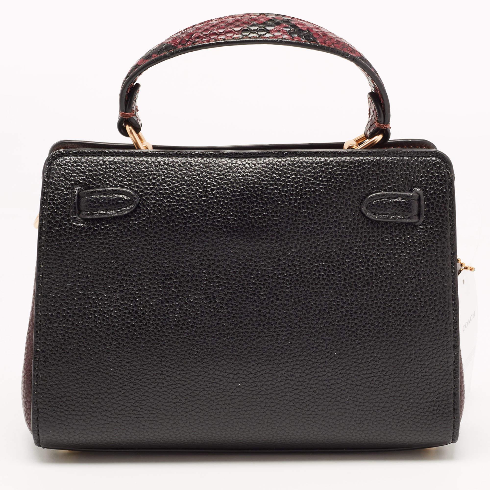Coach Black/Burgundy Leather Mini Lane Top Handle Bag 2