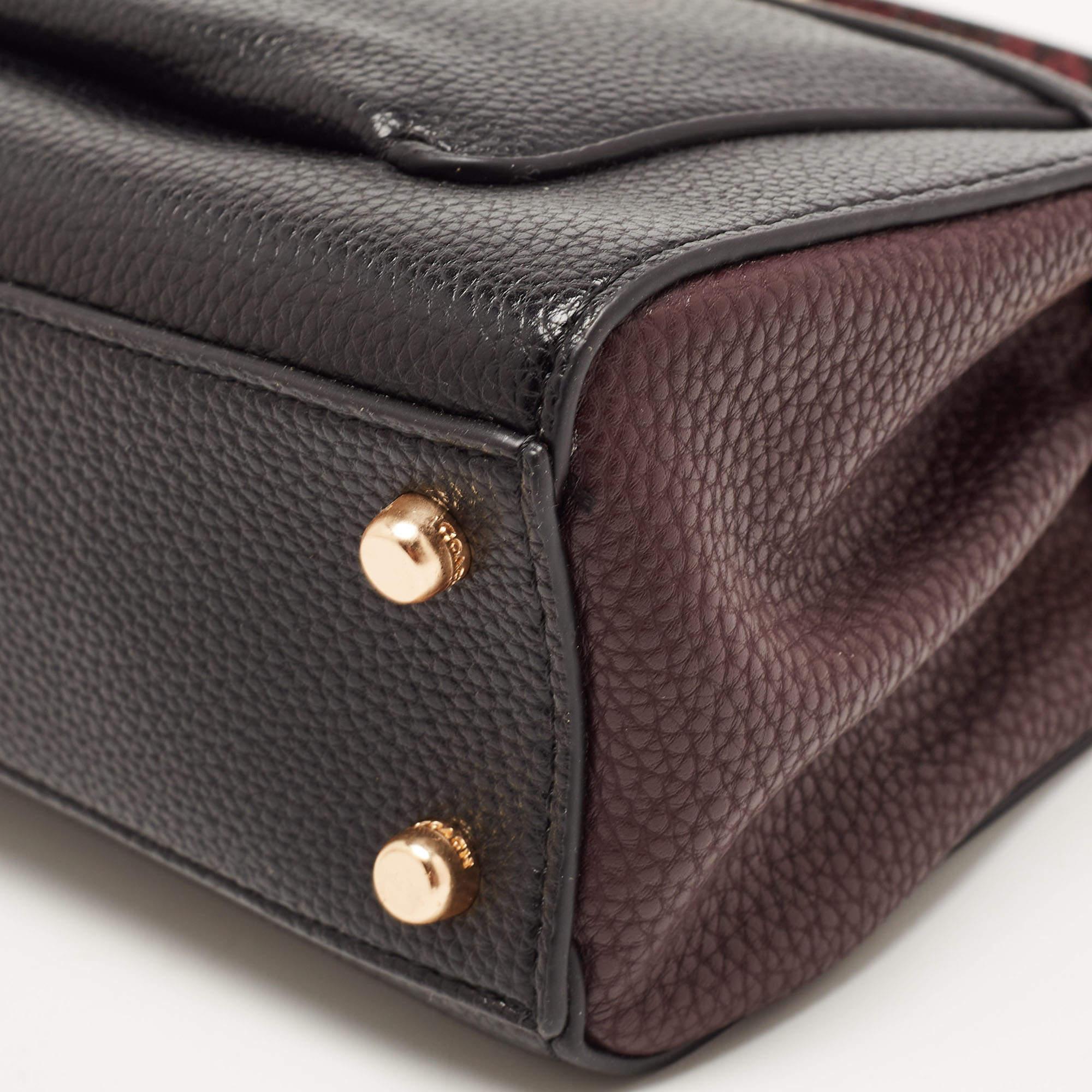 Coach Black/Burgundy Leather Mini Lane Top Handle Bag 4