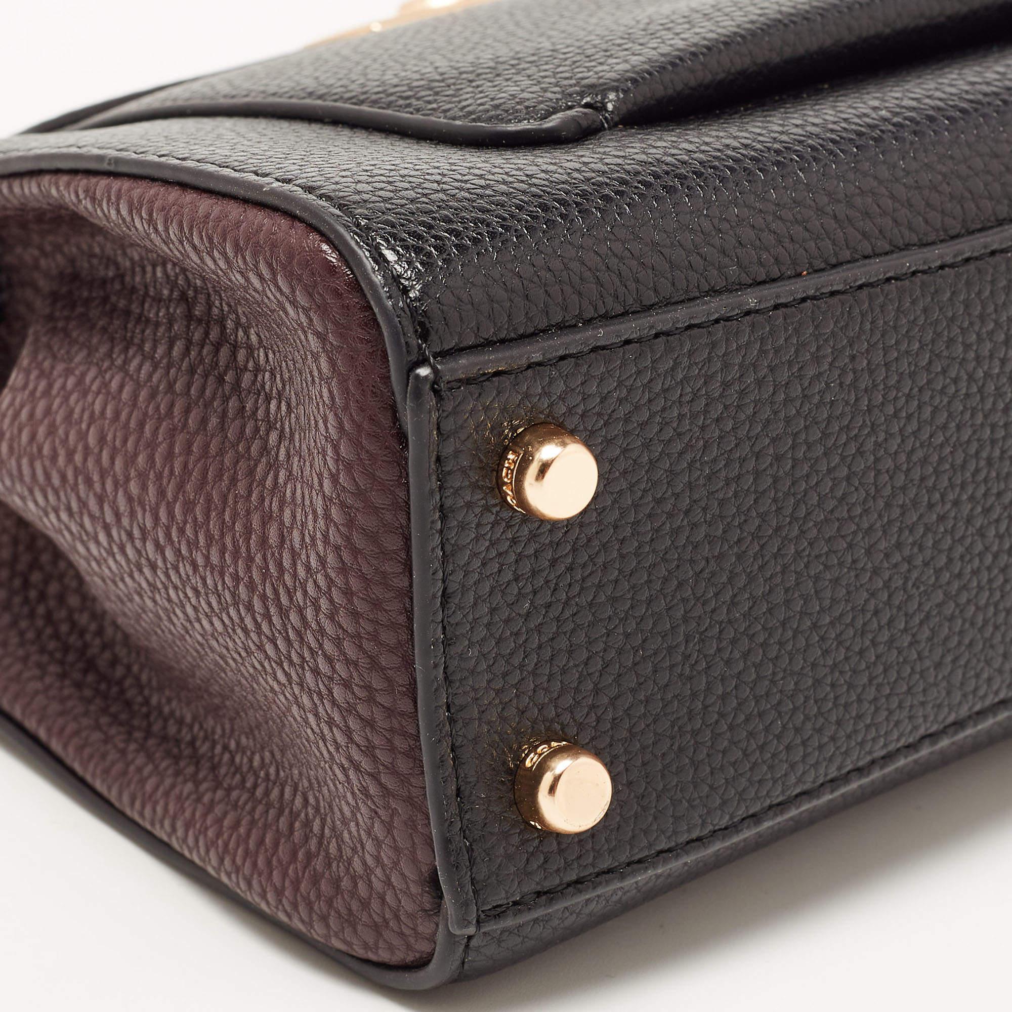 Coach Black/Burgundy Leather Mini Lane Top Handle Bag 5