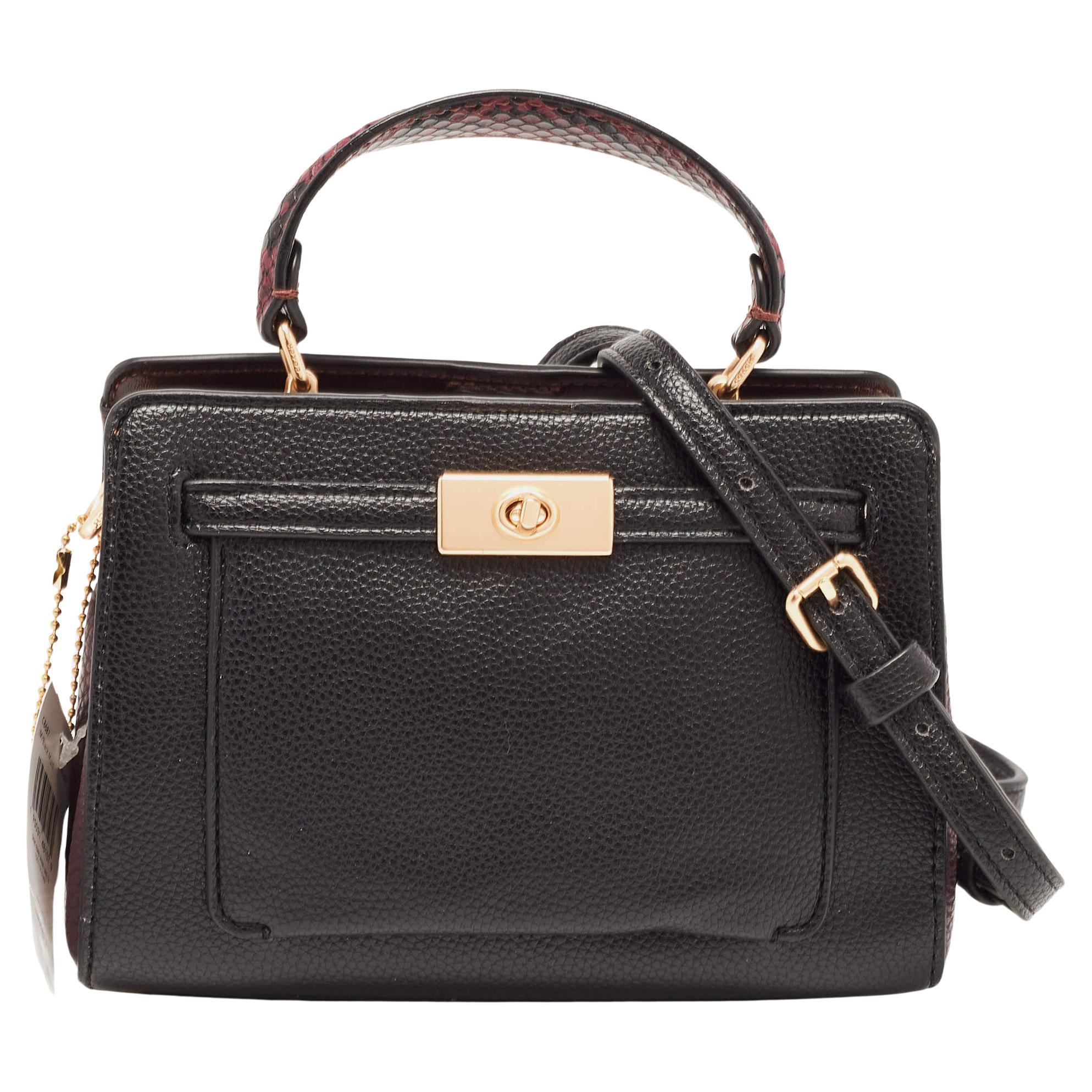 Coach Black/Burgundy Leather Mini Lane Top Handle Bag