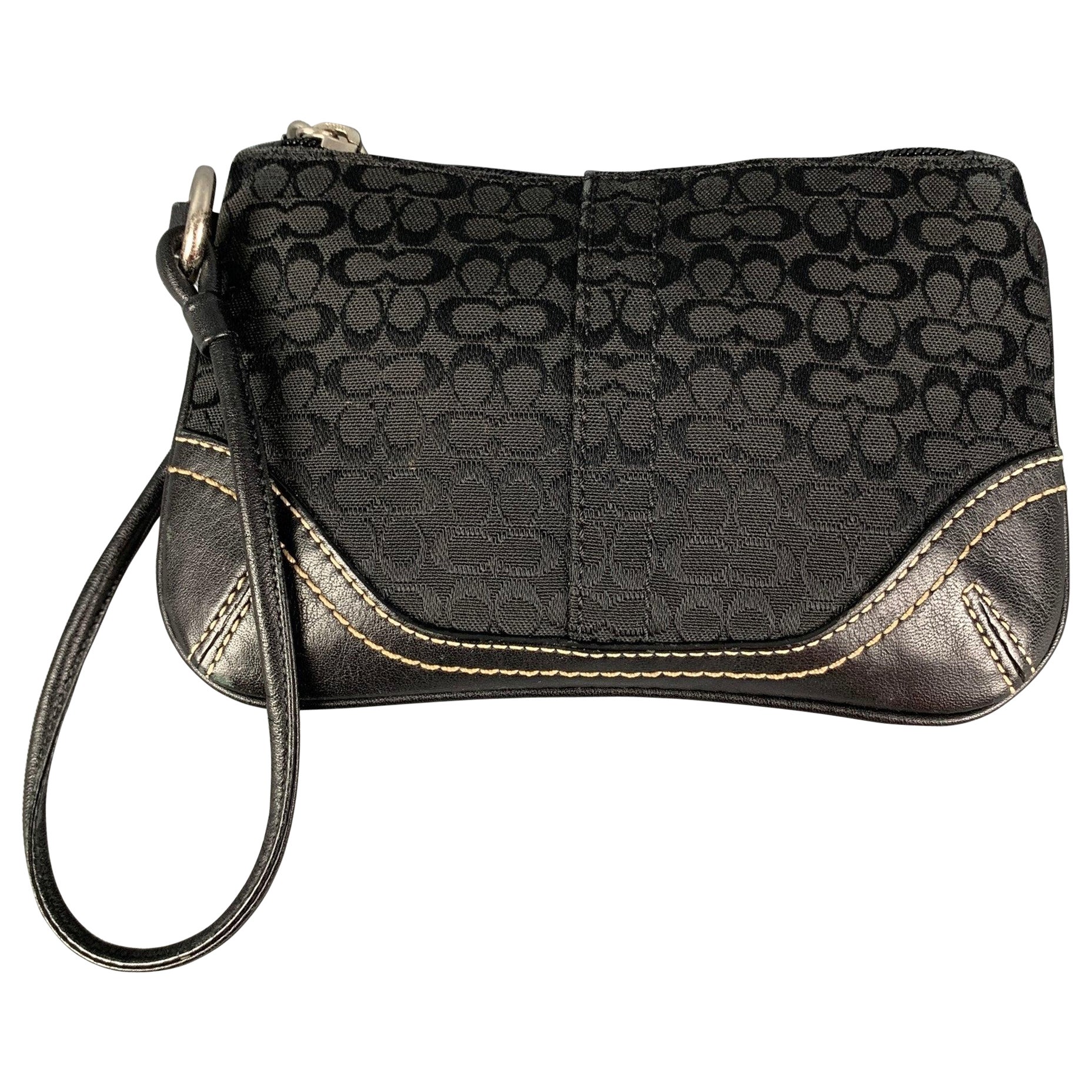 COACH Pulsera de piel de nailon negra con pespuntes en contraste