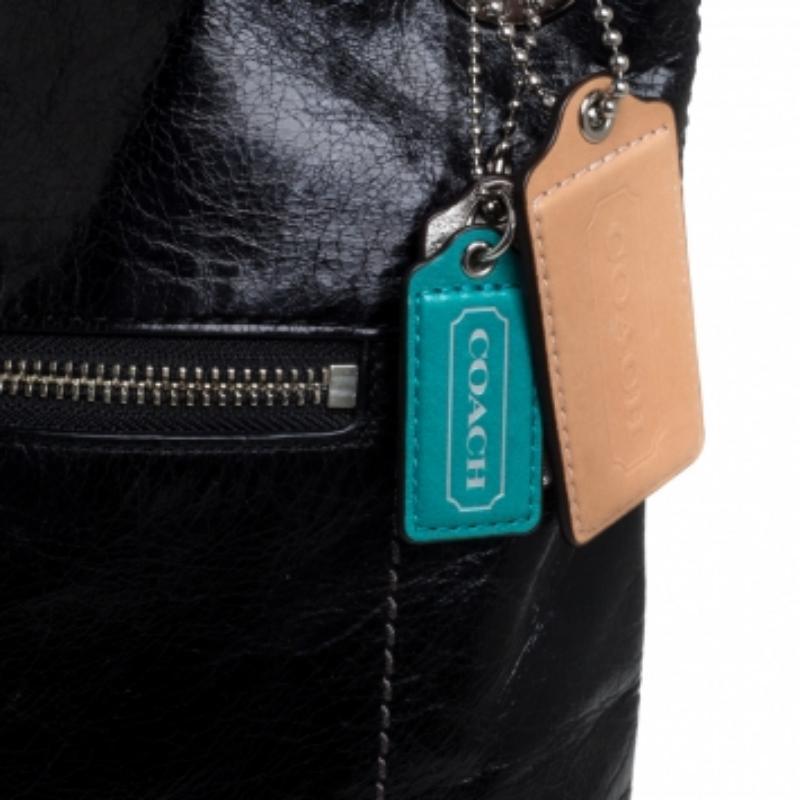 Coach Black Crackled Leather Chain Tote For Sale 6