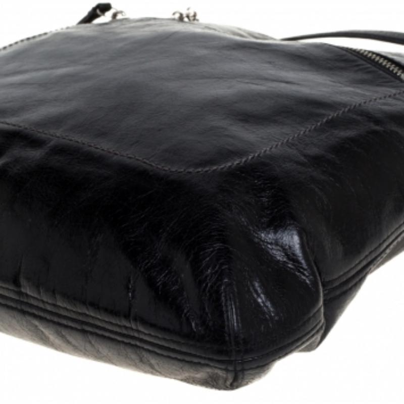Women's Coach Black Crackled Leather Chain Tote For Sale