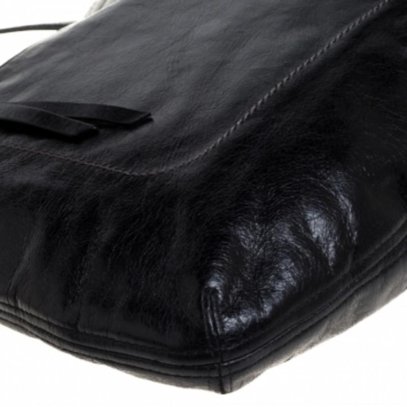 Coach Black Crackled Leather Chain Tote For Sale 1