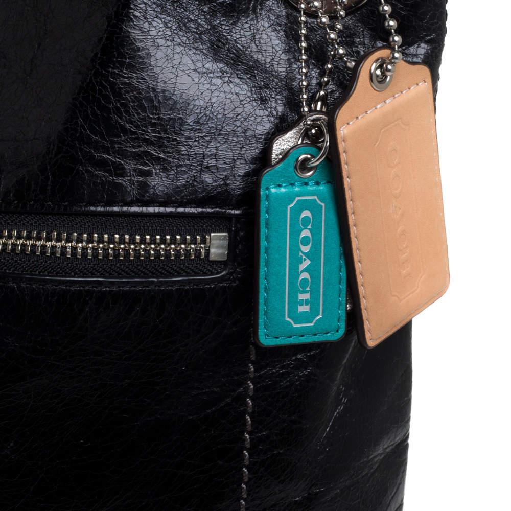 Coach Black Crackled Leather Chain Tote 2