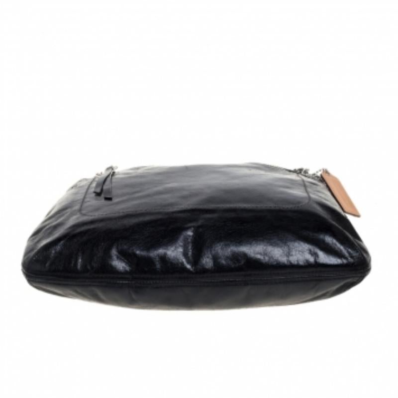 Coach Black Crackled Leather Chain Tote For Sale 2