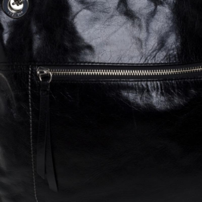 Coach Black Crackled Leather Chain Tote For Sale 5