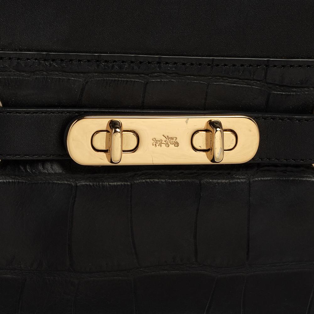 Coach Black Croc Embossed Leather Shoulder Bag 3