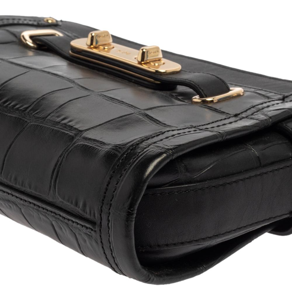 Coach Black Croc Embossed Leather Shoulder Bag 4