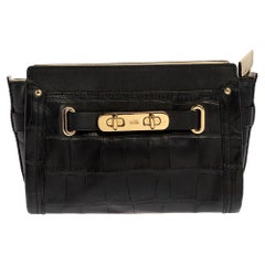 Coach Black Croc Embossed Leather Shoulder Bag