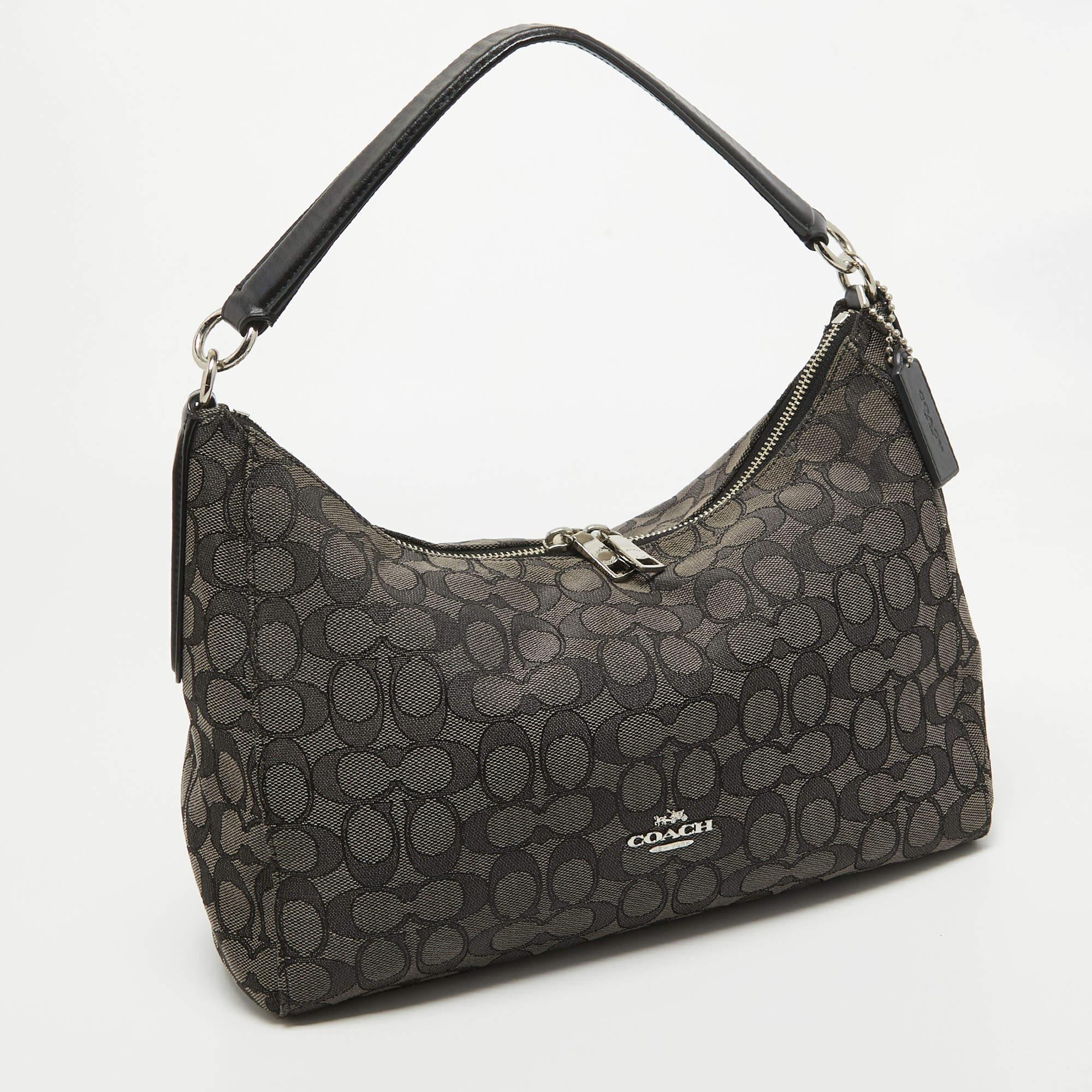 Coach Black/Dark Grey Signature Canvas East West Celeste Hobo In Fair Condition In Dubai, Al Qouz 2