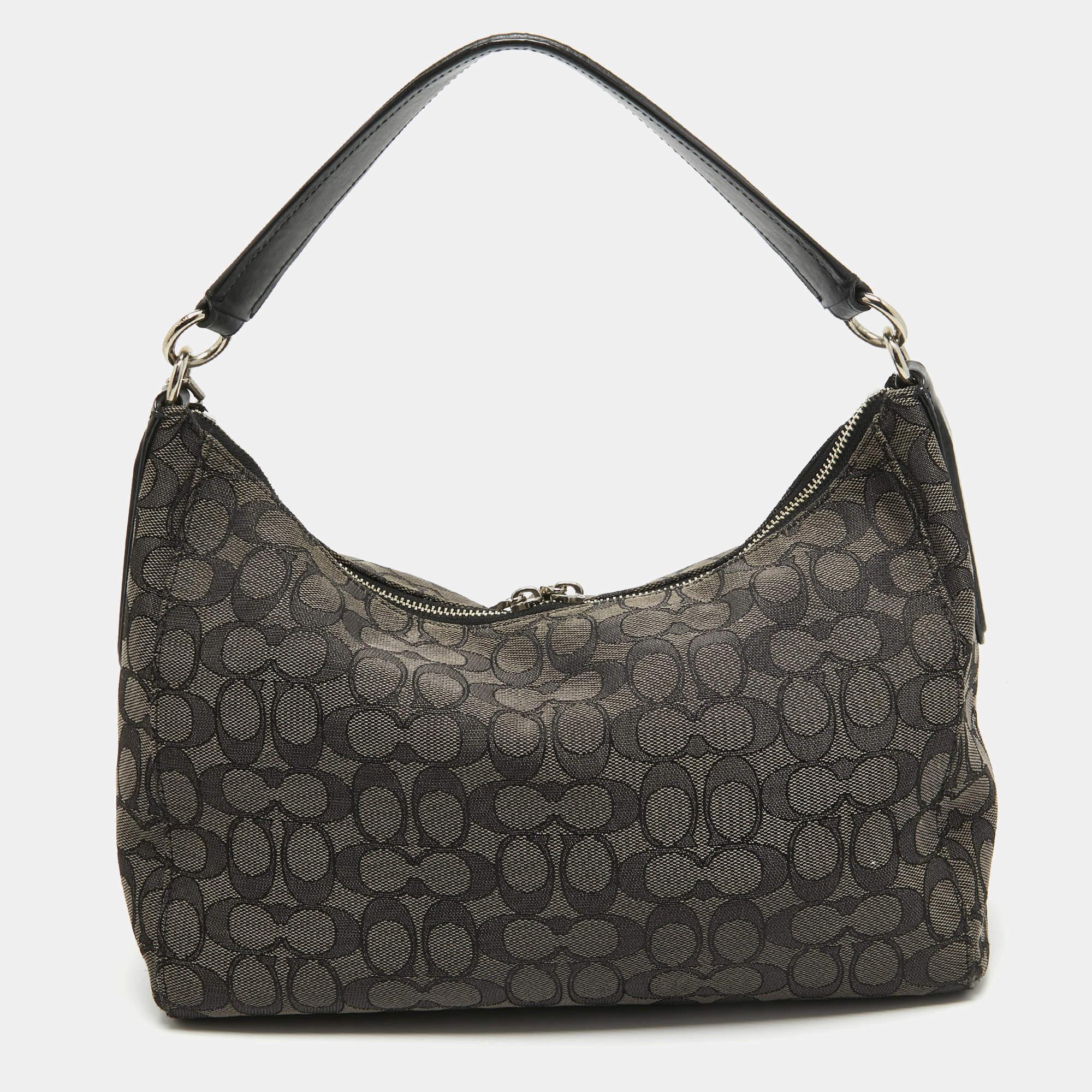 Women's Coach Black/Dark Grey Signature Canvas East West Celeste Hobo