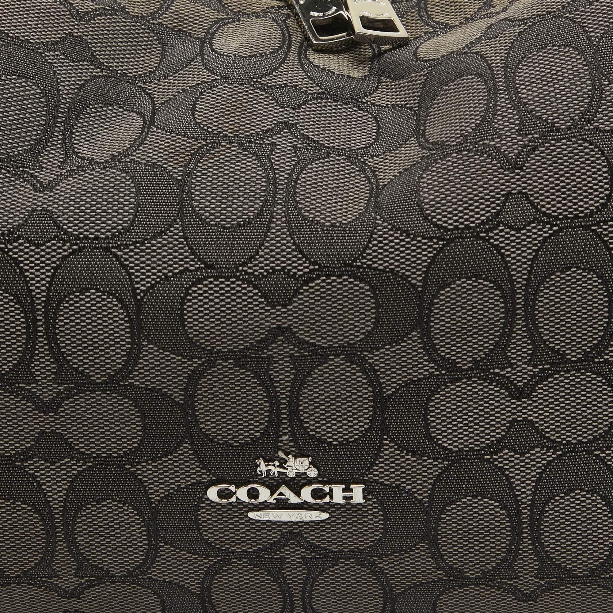 Coach Black/Dark Grey Signature Canvas East West Celeste Hobo 1
