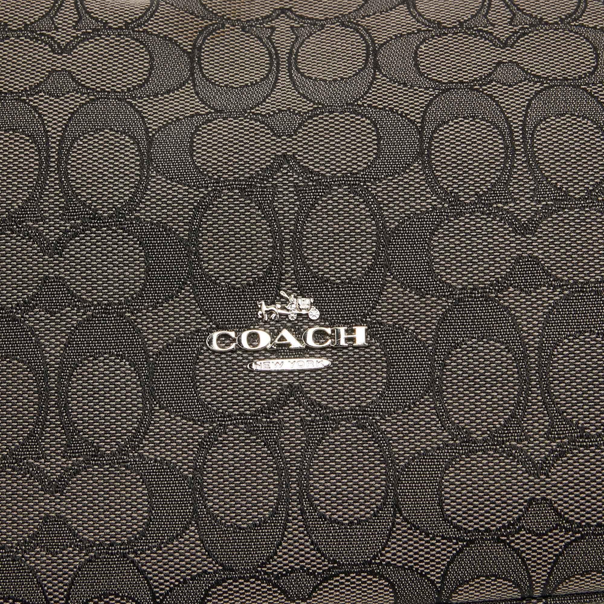 Coach Black/Dark Grey Signature Canvas East West Celeste Hobo 2
