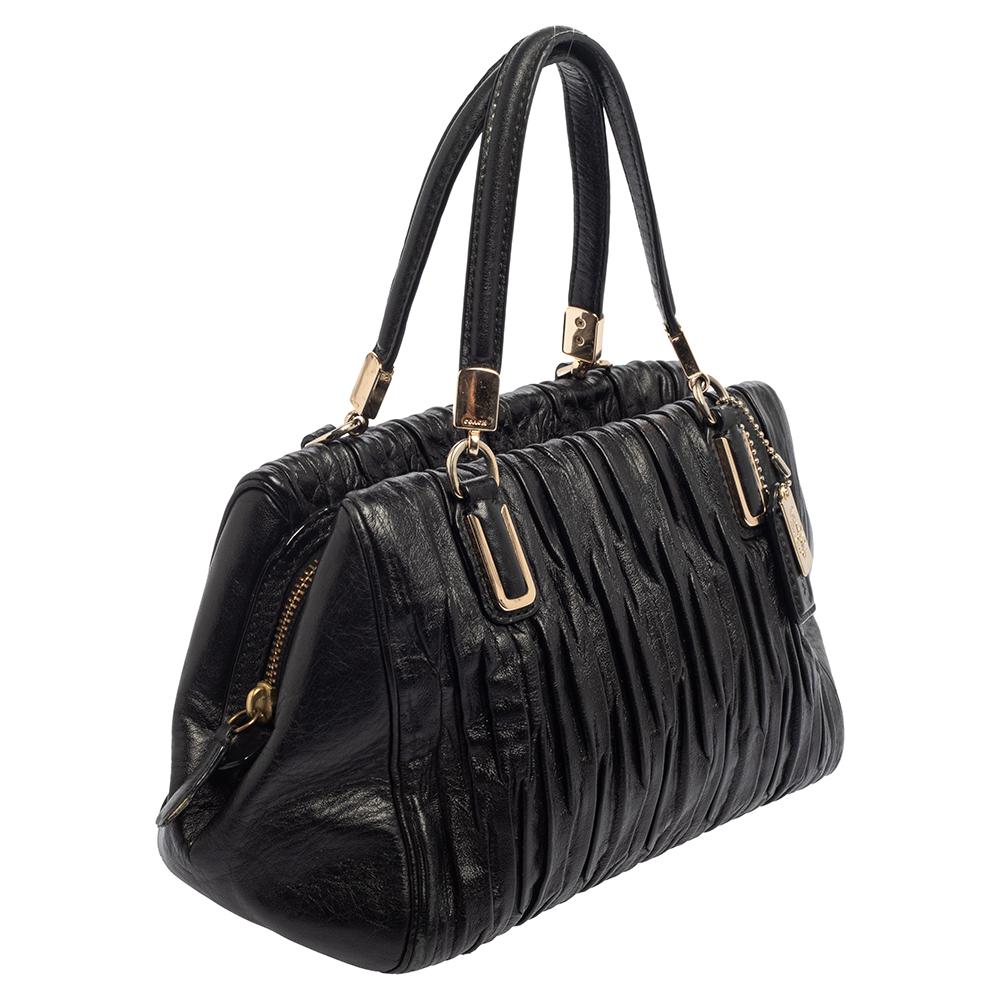 Coach Schwarz Gerafftes Leder Kleine Madison Twist Satchel Damen