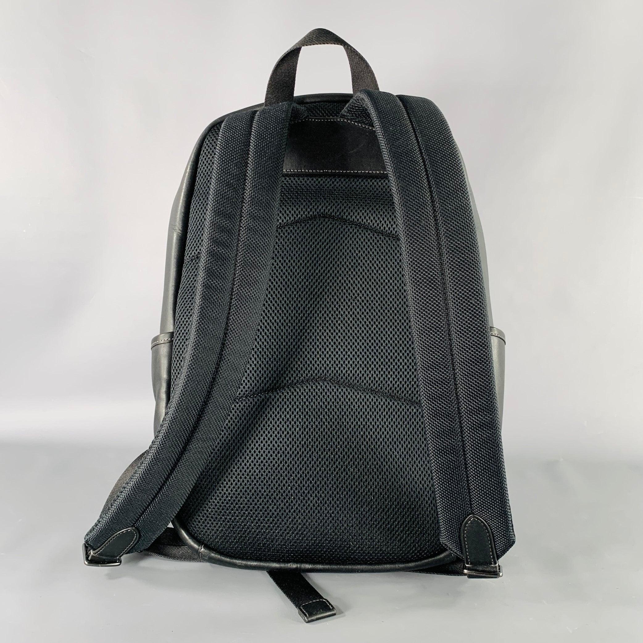 COACH Black Grey Monogram Leather Backpack Bag In Good Condition For Sale In San Francisco, CA