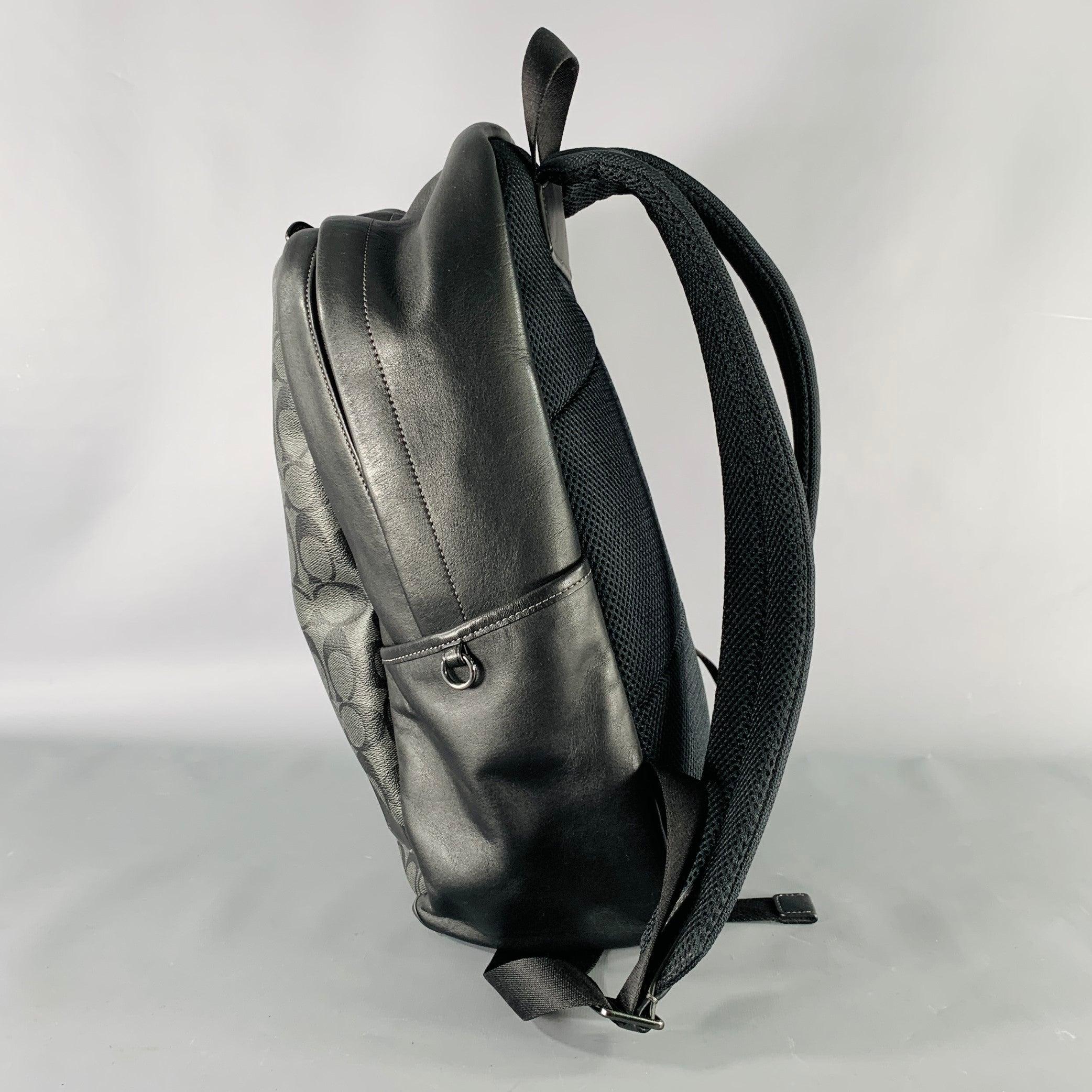 Men's COACH Black Grey Monogram Leather Backpack Bag For Sale