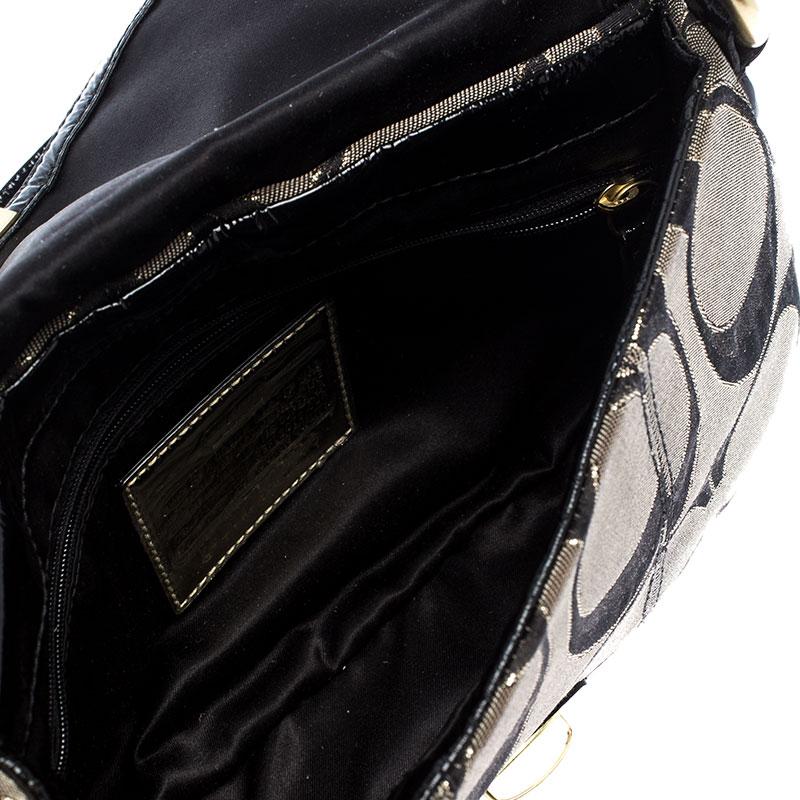 Women's Coach Black/Grey Signature Canvas and Patent Leather Shoulder Bag