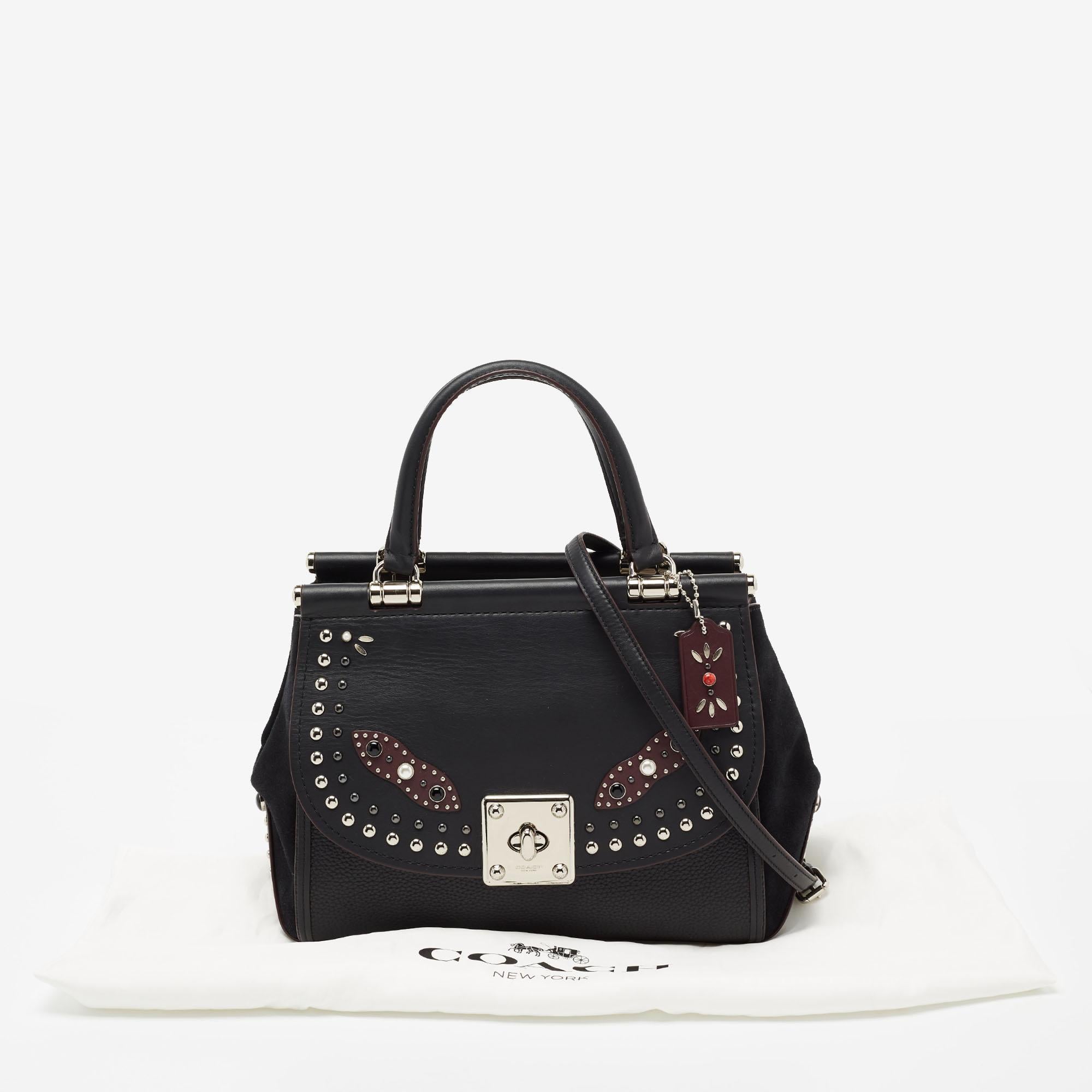 Coach Black Leather And Suede Embellished Carryall Drifter Satchel 7