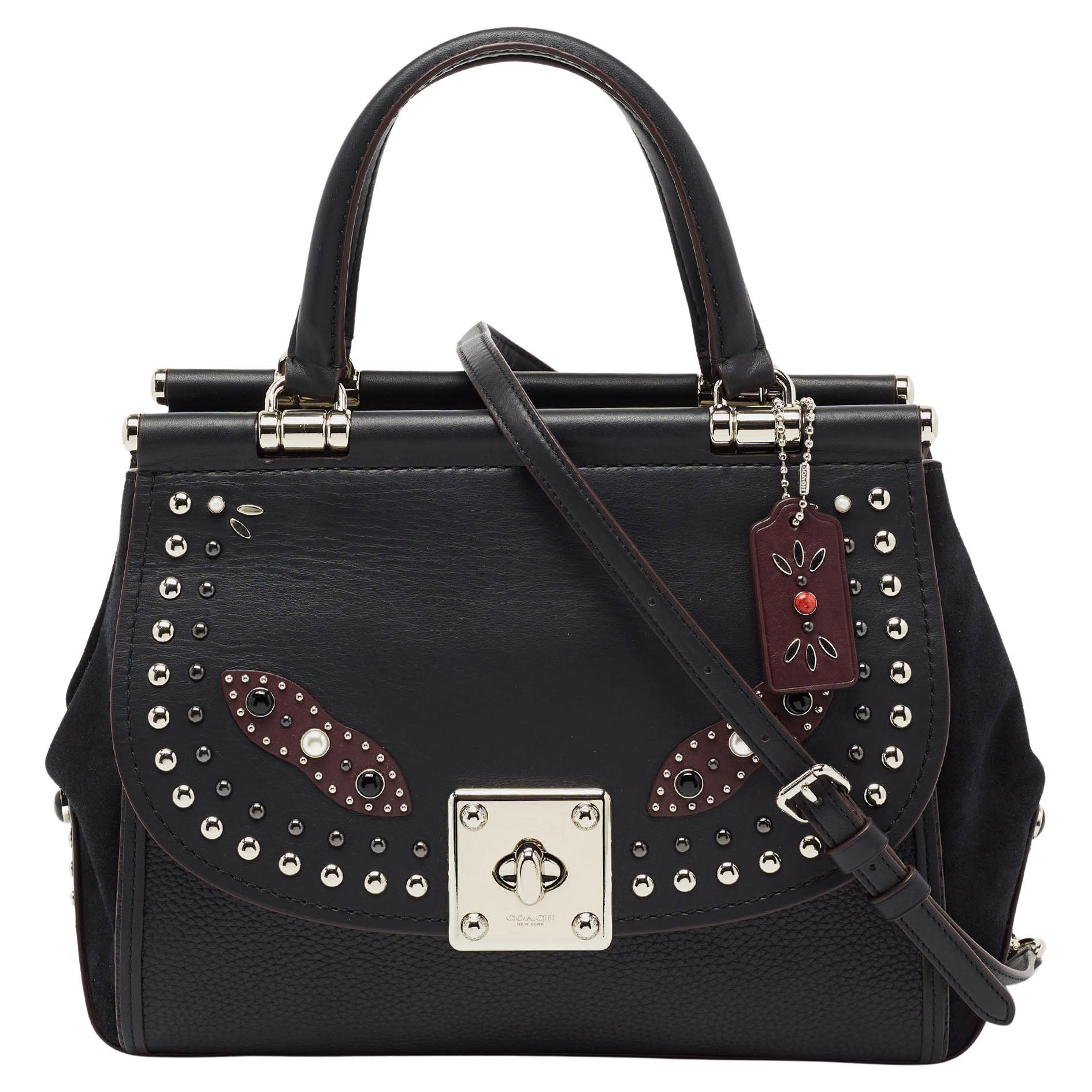 Coach Black Leather And Suede Embellished Carryall Drifter Satchel